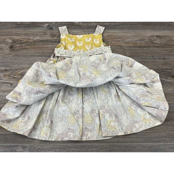 Knock Knock Girls Sleeveless Dress Size 4 Handmade USA Yellow Brown Fox Print - Picture 8 of 11